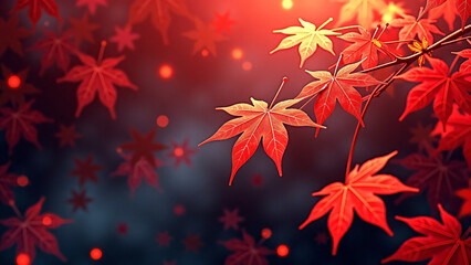 夕暮れに染まる紅葉の葉