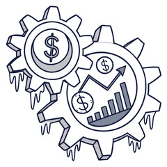 Frozen Gear with Economic Symbols Showing Stagnation on Transparent Background. Perfect for: Winter Economy Features, Business Slowdown Reports