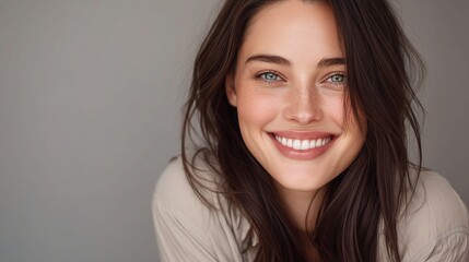 Naklejka premium Soft Portrait of an Attractive Woman Smiling with Natural Beauty