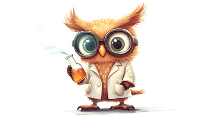 Fototapeta premium Adorable Owl Scientist in a Lab Coat with Beaker
