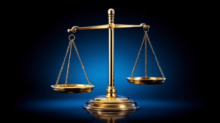 Golden Scales of Justice on Dark Blue Background
