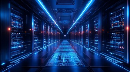 Futuristic server room interior technology