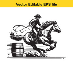 Naklejka premium A Western cow girl riding horse in the Barrel race 