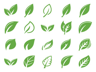 Set of Green Leaf Icons – Minimalistic Nature-Inspired Vector Illustrations.