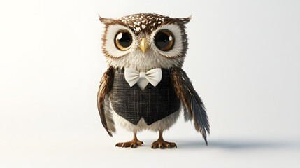 Naklejka premium Adorable Owl in a Bow Tie: A Whimsical 3D Render