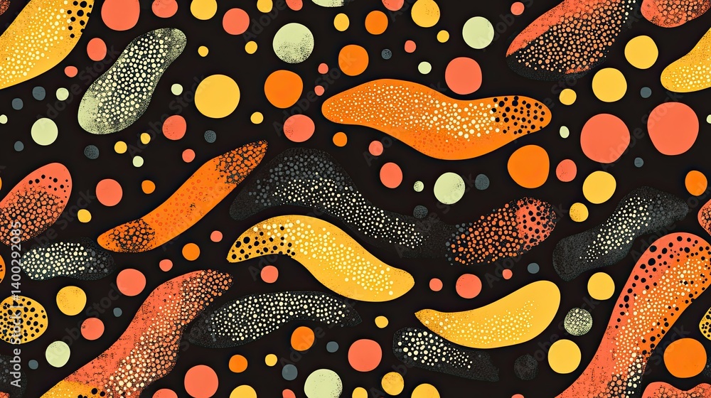 Poster playful abstract pattern with organic shapes and retro color palette