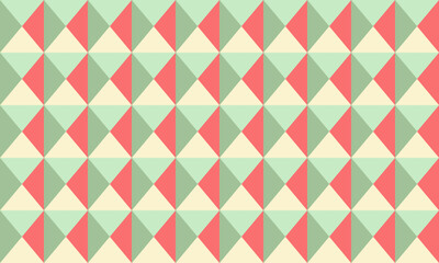 Fototapeta premium Abstract geometric seamless pattern. Pastel coral, mint green cream triangles create a vibrant, retro design ideal for website backgrounds, textile prints, or modern branding.