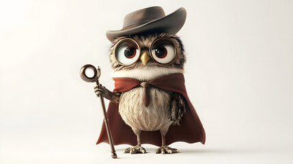 A Charming Professor Owl in a Brown Hat and Red Cape