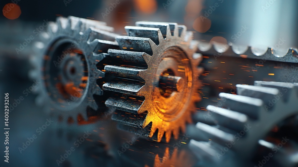 Poster blurred double exposure of gears mechanism with abstract background