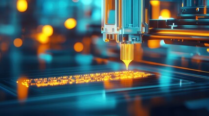 Advanced 3D printing technology in action, creating intricate designs in a high-tech environment