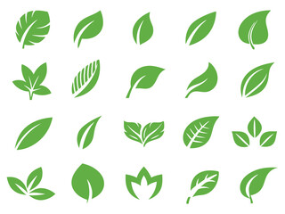 Set of Green Leaf Icons – Minimalistic Nature-Inspired Vector Illustrations.