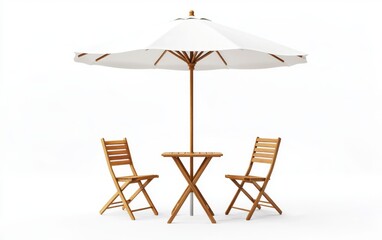 Outdoor Wooden Patio Set Under White Umbrella