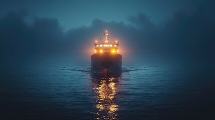 Obraz premium Large vessel navigating through a misty night