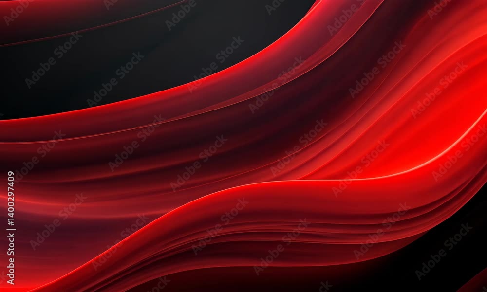 Poster elegant red waves flowing across a dark background, an abstract animation loop