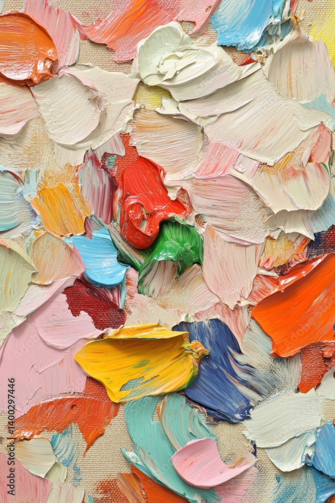 Poster vibrant palette knife painting showcasing texture richness and impasto technique on canvas surface w