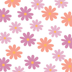  Cute summer flowers seamless pattern,colorful daisies repeating pattern
on white background,seamless floral pattern