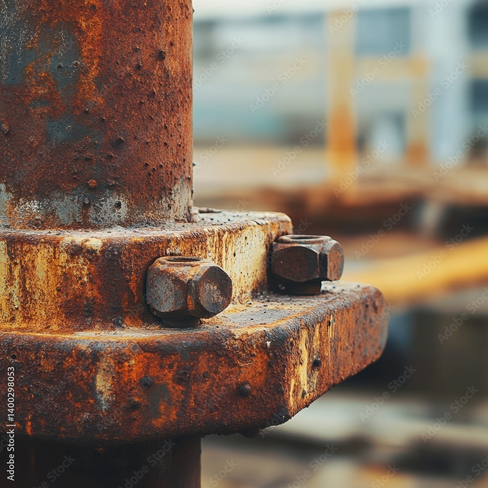 Poster close up of weathered metal structure with rust and bolts industrial decay and oxidation showing agi