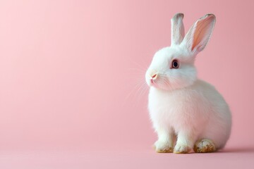 White rabbit against soft pink background with delicate lighting