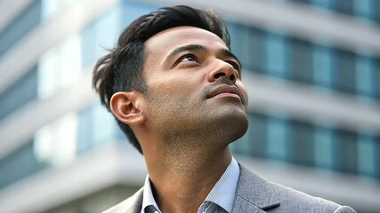 An aspiring Indian entrepreneur envisions success amidst the bustling cityscape.