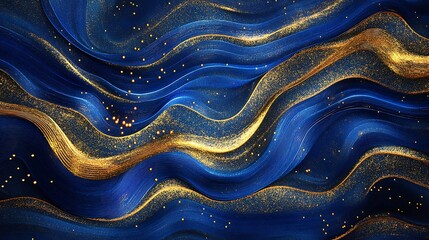 Soft glowing blue currents merging with golden particles forming a radiant abstract pattern