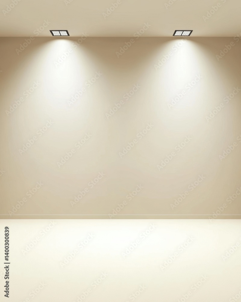 Poster minimalist interior with neutral wall and ceiling lights creating a clean and modern aesthetic for b