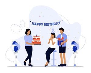 Happy birthday concept illustration. Suitable for landing page, ui, web, App intro card, editorial, flyer, and banner.