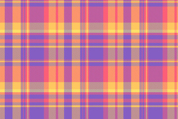 Rich tartan check textile, large plaid texture background. Basic seamless pattern fabric vector in violet and red colors.
