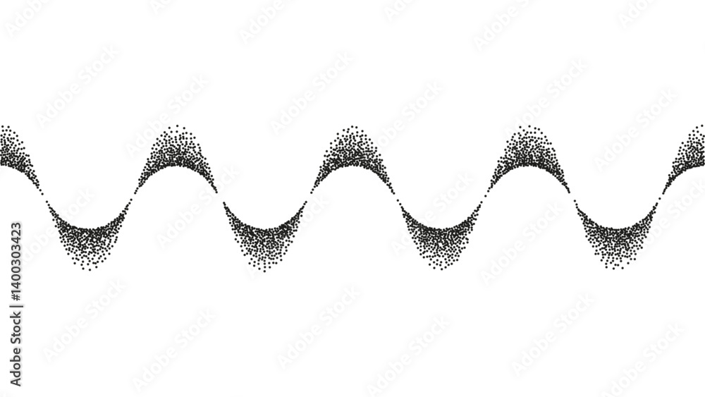 Leinwandbilder Abstract stipple sand effect sound wave isolated on transparent background with copy space. Stippled dots particles flowing in wavy line pattern. Vector 