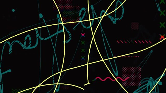 Colorful scribbles fast transition overlay background on black background. 4K Quality Footage