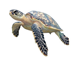 Playful sea turtle floating near a coral reef, isolated on a transparent background