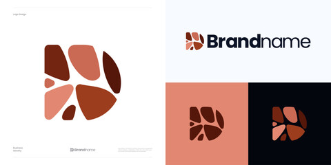 Letter D logo icon design vector illustration template editable, Colored symbol initial D with abstract stone rounded corners shapes or rock style concept for brand identity business