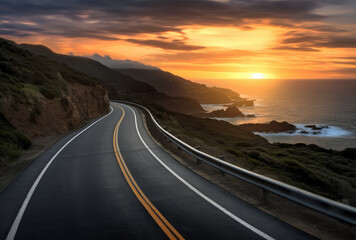 Serene Coastal Road at Sunset