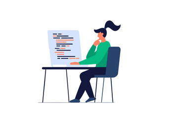 Fototapeta premium Focused Female Programmer Coding on Computer Software Development Illustration