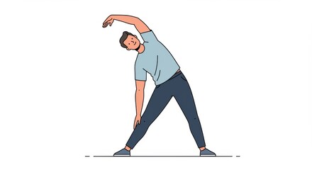 Side Bend Stretch: Minimalist Line Art Illustration of Man Exercising