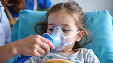 Chronic Pollution Impacting Young Girl's Respiratory Health in Hospital Care Environment Close-Up View