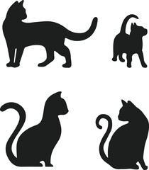  Black Cat Silhouette Vector Icons – Sitting and Walking Cat Poses Pack