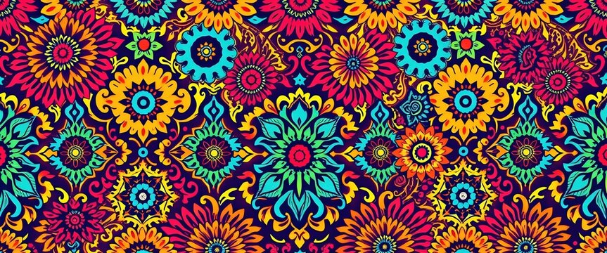Intricate, colorful Indian block print booti pattern, seamlessly repeating, with ample negative space, southwest, vector