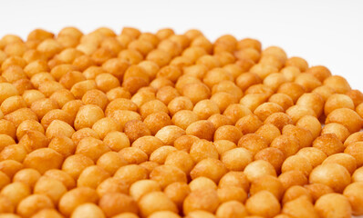 Small pastry balls, fried crispy wheat soup pearls, salad egg puffs or choux pastry