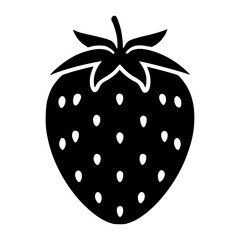 Black Strawberry Icon Isolated on White Background, Simple Berry Symbol for Food Packaging, Logo Design, Nutrition Apps, Minimalist Illustrations, and Healthy Eating Graphics