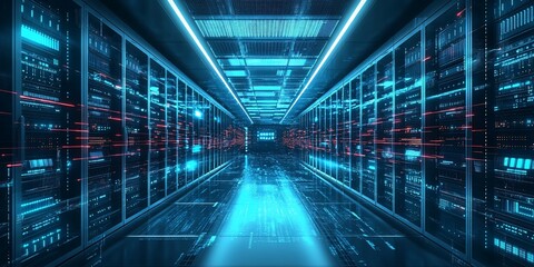 Obraz premium Glowing server room technology infrastructure