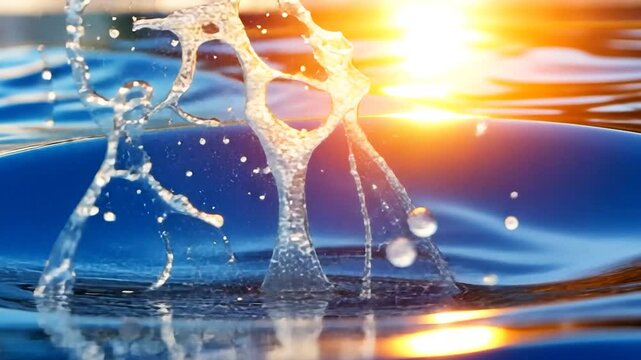 Sunset Water Splish Splash: A Captivating Image of  Water Droplets Dancing on the Surface at Golden Hour