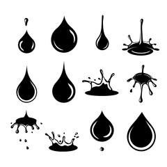 Water Drop Silhouette Vector Bundle Black and White Water Drop Clipart EPS Illustration