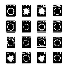 Washing Machine Silhouette Vector Bundle Black and White Washing Machine Clipart EPS Illustration
