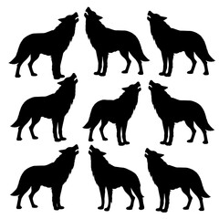 Wolf Silhouette Vector Bundle Black and White Wolf Clipart EPS Illustration
