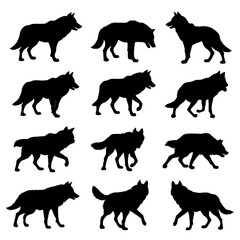 Wolf Silhouette Vector Bundle Black and White Wolf Clipart EPS Illustration