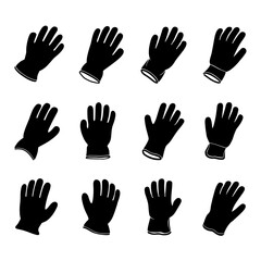 Work Gloves Silhouette Vector Bundle Black and White Work Gloves Clipart EPS Illustration