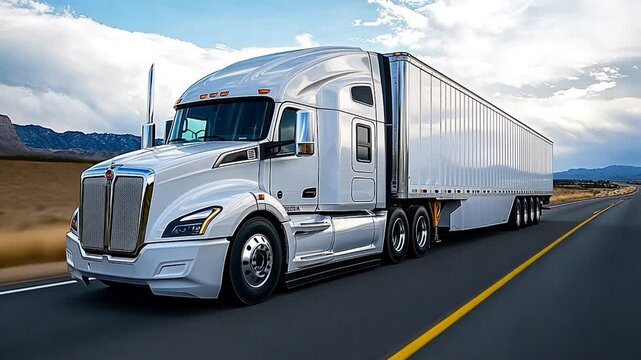 White Semi-Truck on Desert Highway