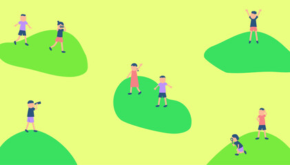 島で探索する子供たちのイラスト