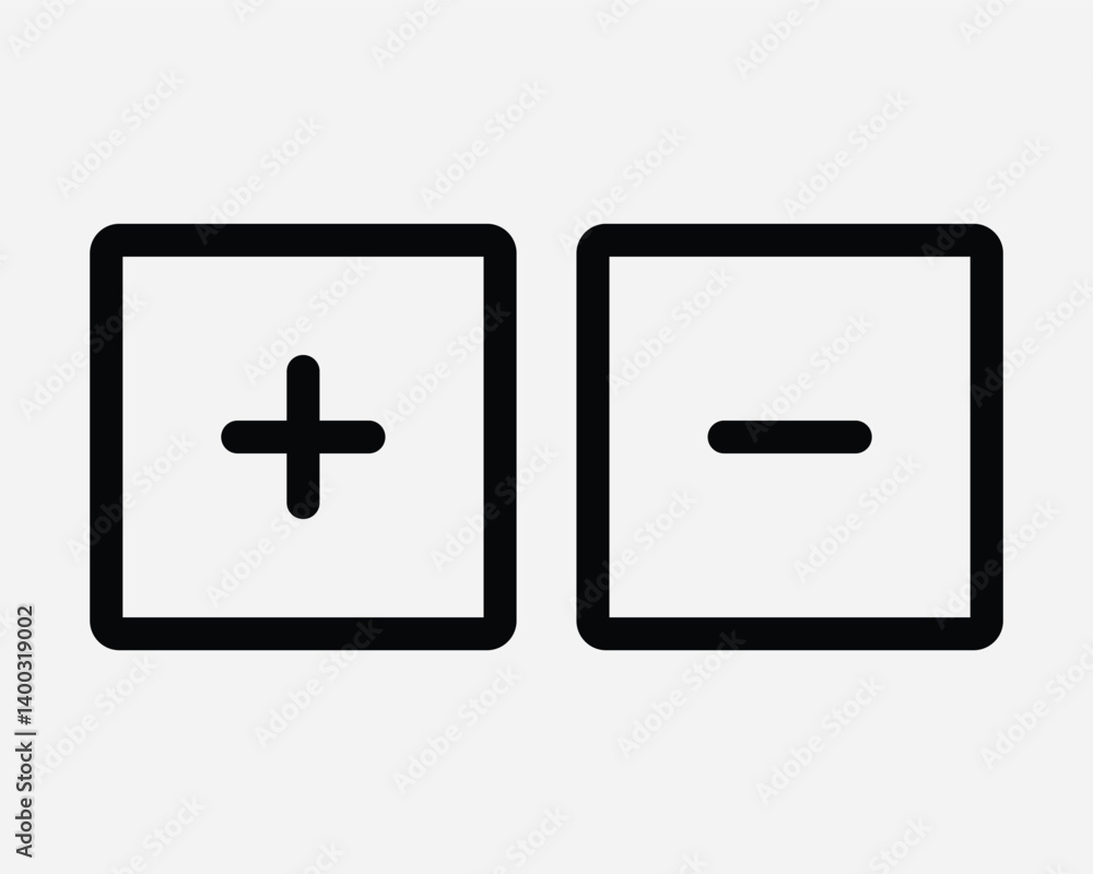 Aufkleber negative positive square box outline line icon symbol add plus minus zoom in out scale up down incre