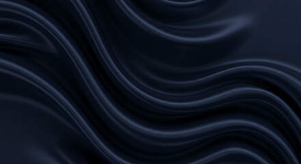 Smooth dark blue fabric with flowing waves and a silky appearance, crafted for a luxurious design element."